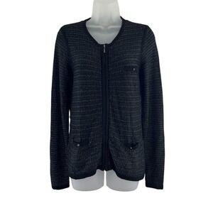 Gerard Darel Sweater Womens 2 Black Metallic Knit Zip Cardigan Jacket‎ Pockets
